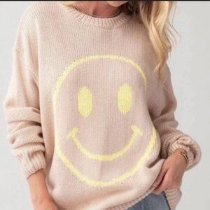 Urban Daizy Sweater Happy Face Medium Large Oatmeal Oversized